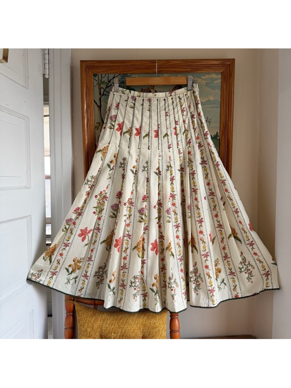 Floral Pleated Flowy Maxi Skirt Cotton Botanical Fairycore Cottagecore NWT Med